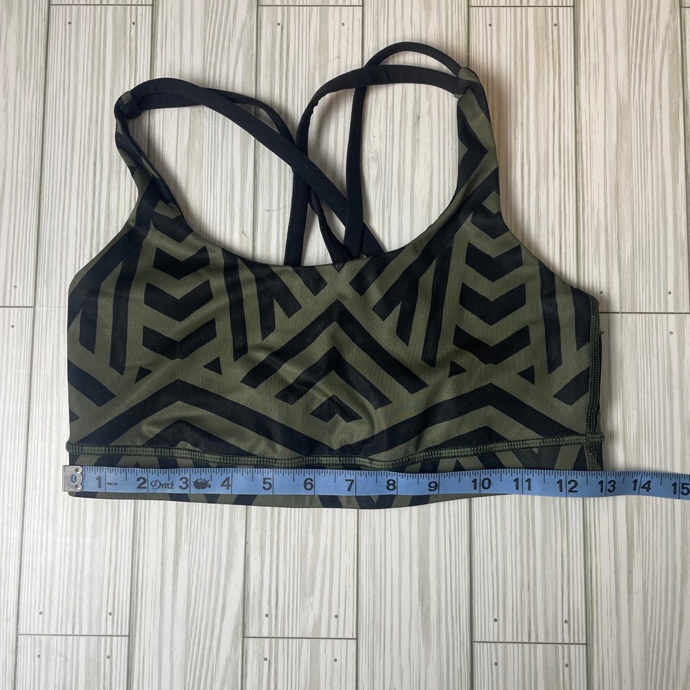 Lululemon Energy Bra Olive Green Black Geometric Chevron Strappy Sports Bra - Picture 3 of 3